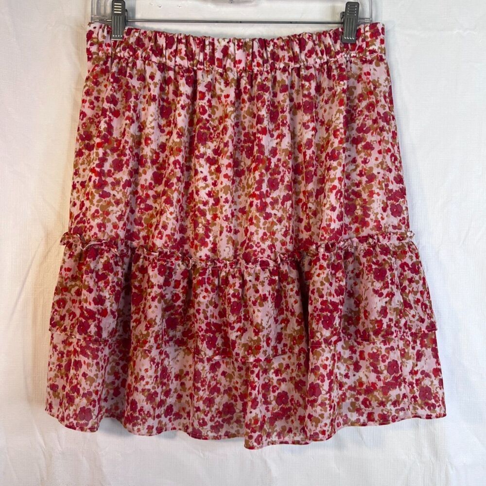 J Crew Factory‎ Pink Floral Print Aline Tiered Ruffle Skirt Lined Size Small - Picture 6 of 8